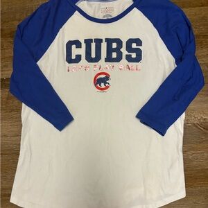 Genuine Merchandise Cubs Long Sleeve Tee Blue and White with Rose Gold Lettering